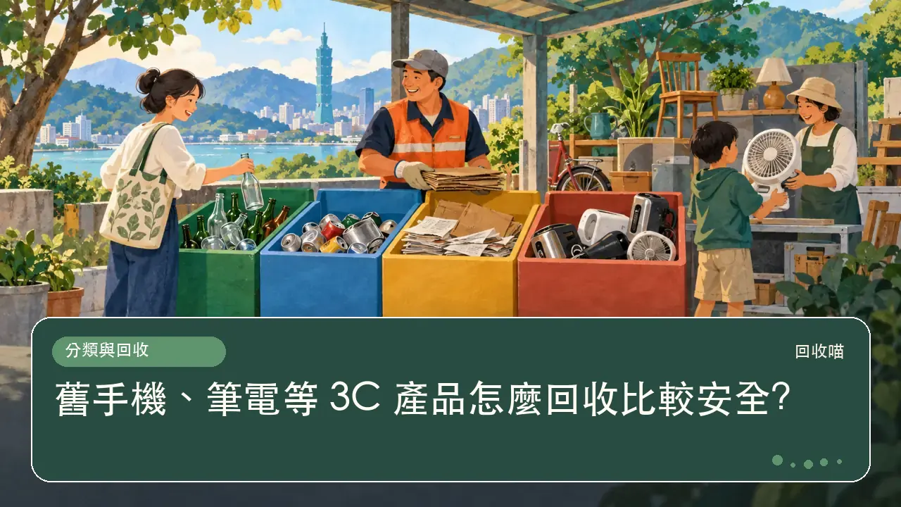 舊手機、筆電等 3C 產品怎麼回收比較安全?主題插畫