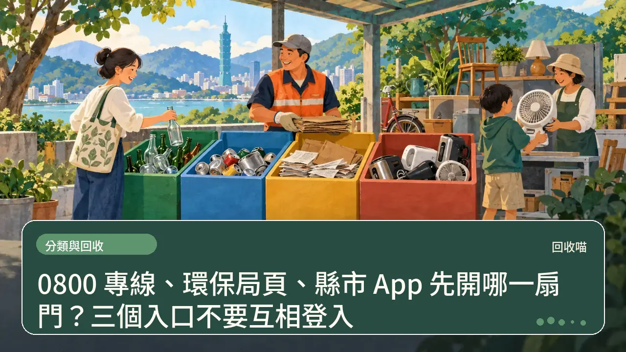 0800 專線、環保局頁、縣市 App 先開哪一扇門?三個入口不要互相登入主題插畫