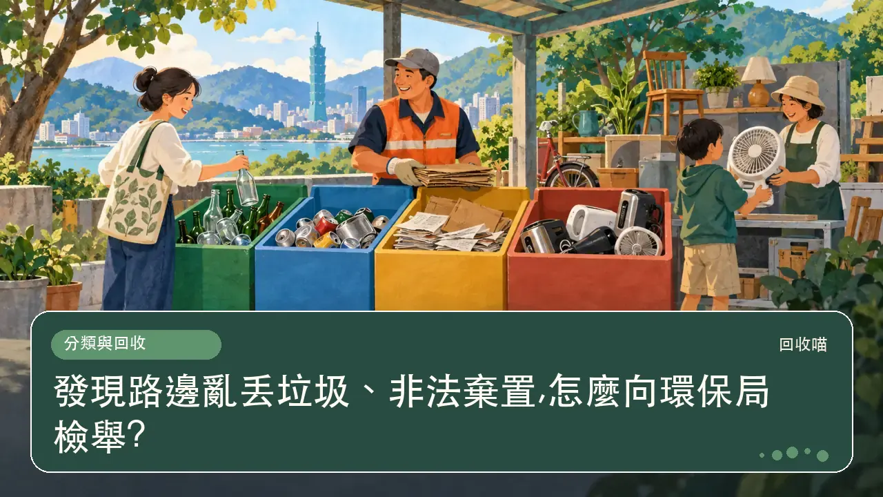 發現路邊亂丟垃圾、非法棄置,怎麼向環保局檢舉?主題插畫