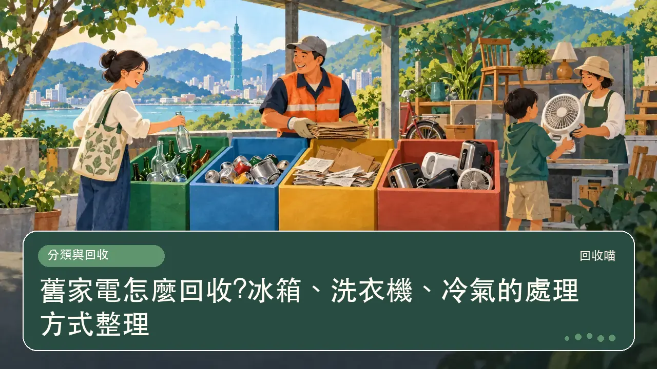 舊家電怎麼回收?冰箱、洗衣機、冷氣的處理方式整理主題插畫