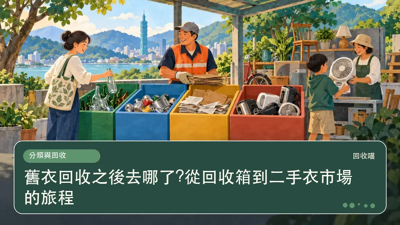 舊衣回收之後去哪了?從回收箱到二手衣市場的旅程主題插畫