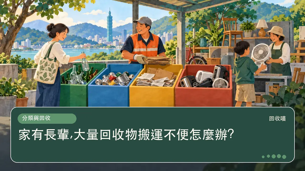 家有長輩,大量回收物搬運不便怎麼辦?主題插畫