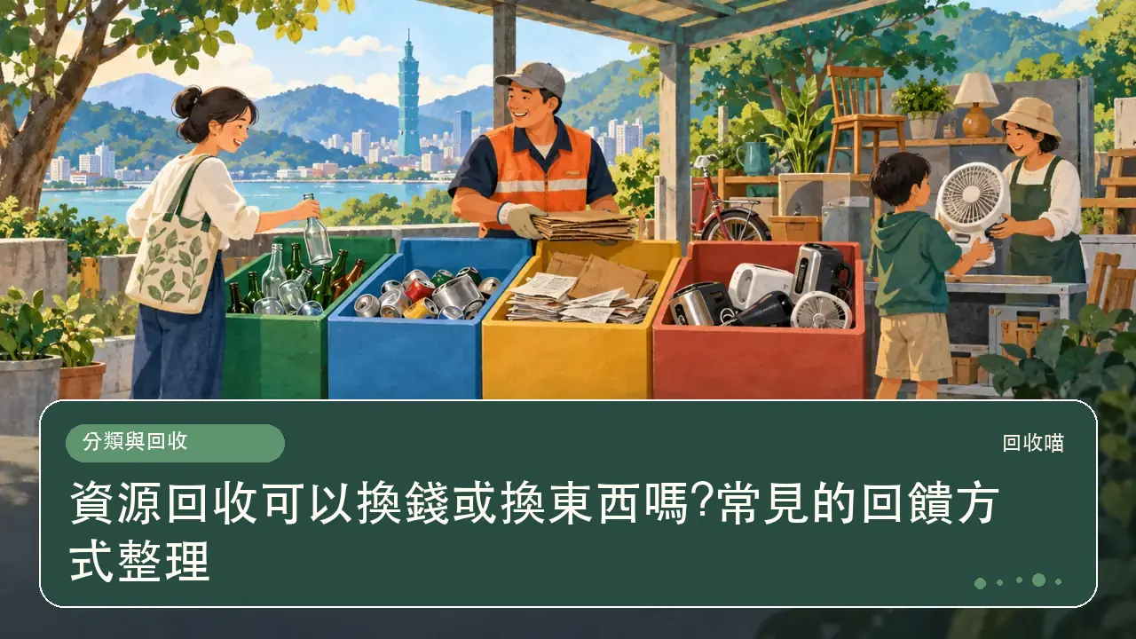 資源回收可以換錢或換東西嗎?常見的回饋方式整理主題插畫